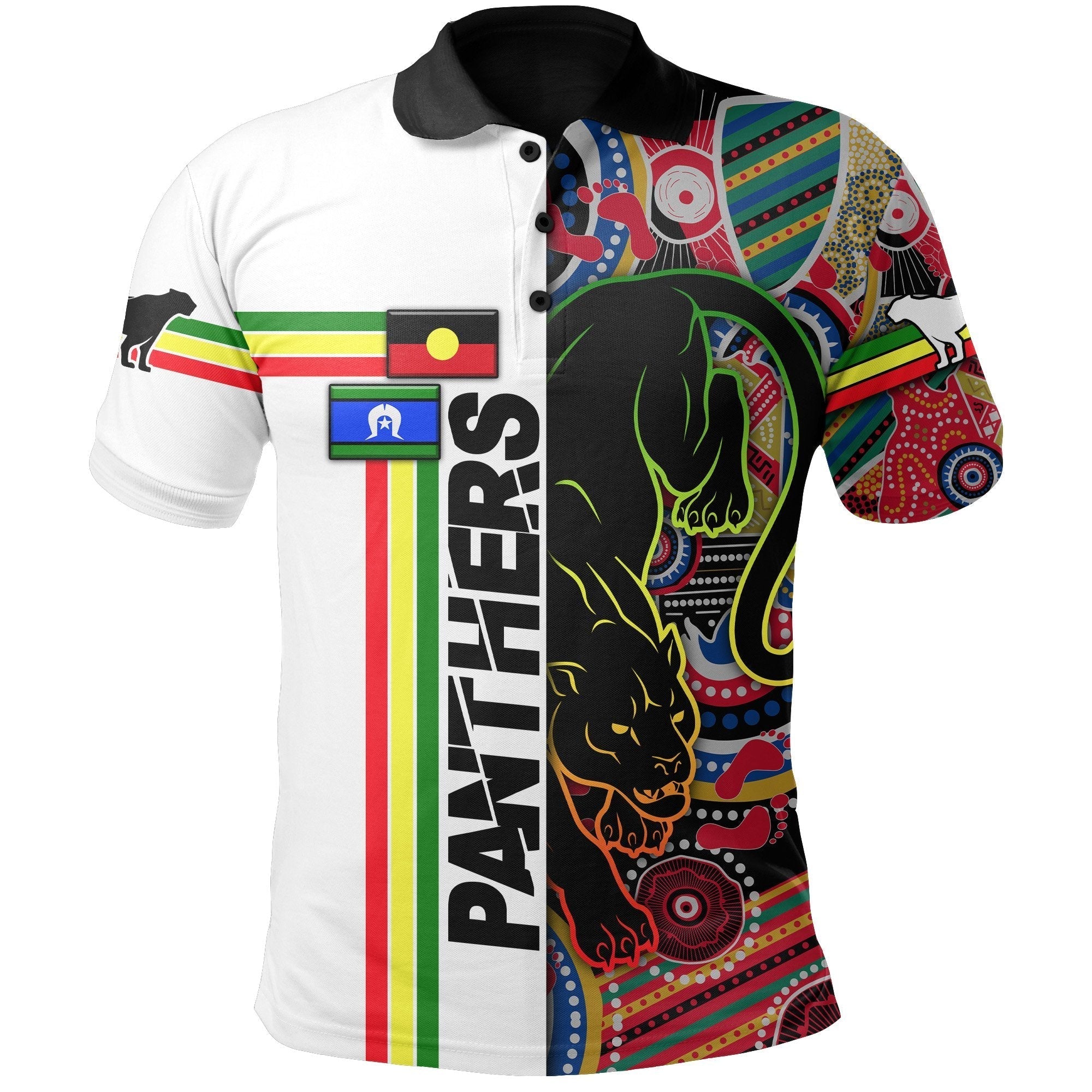 (Custom Personalised) Panthers Black NAIDOC Week Polo Shirt Power Style - Vibe Hoodie Shop