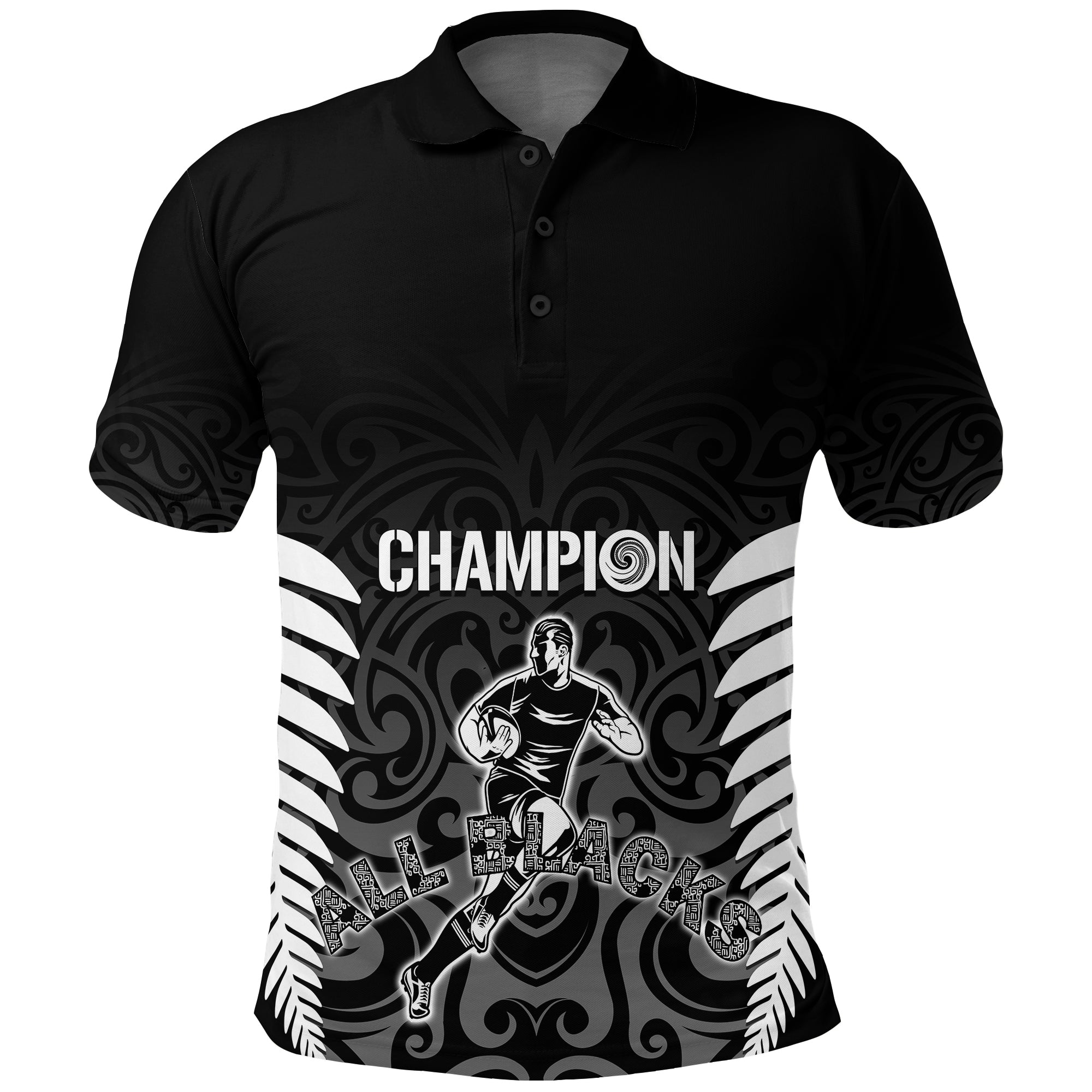 Personalised New Zealand Rugby Polo Shirt All Black Champion - Vibe Hoodie Shop