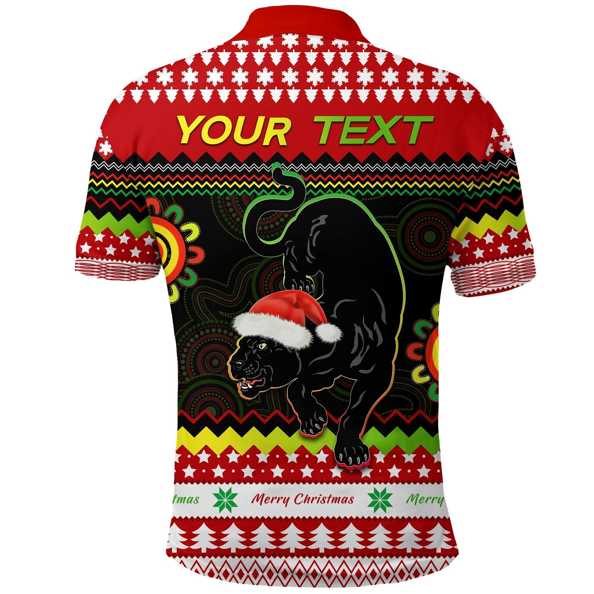 (Custom Personalised) Panthers Christmas Polo Shirt Penrith Snow mix Indigenous - Vibe Hoodie Shop
