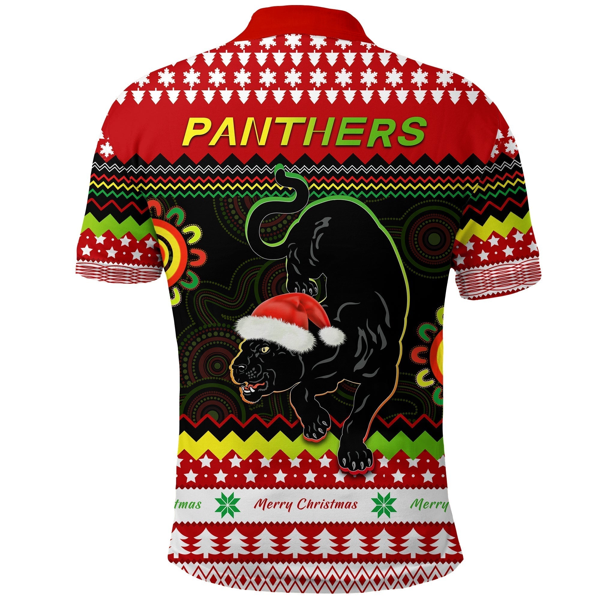 Panthers Christmas Polo Shirt Penrith Snow mix Indigenous - Vibe Hoodie Shop