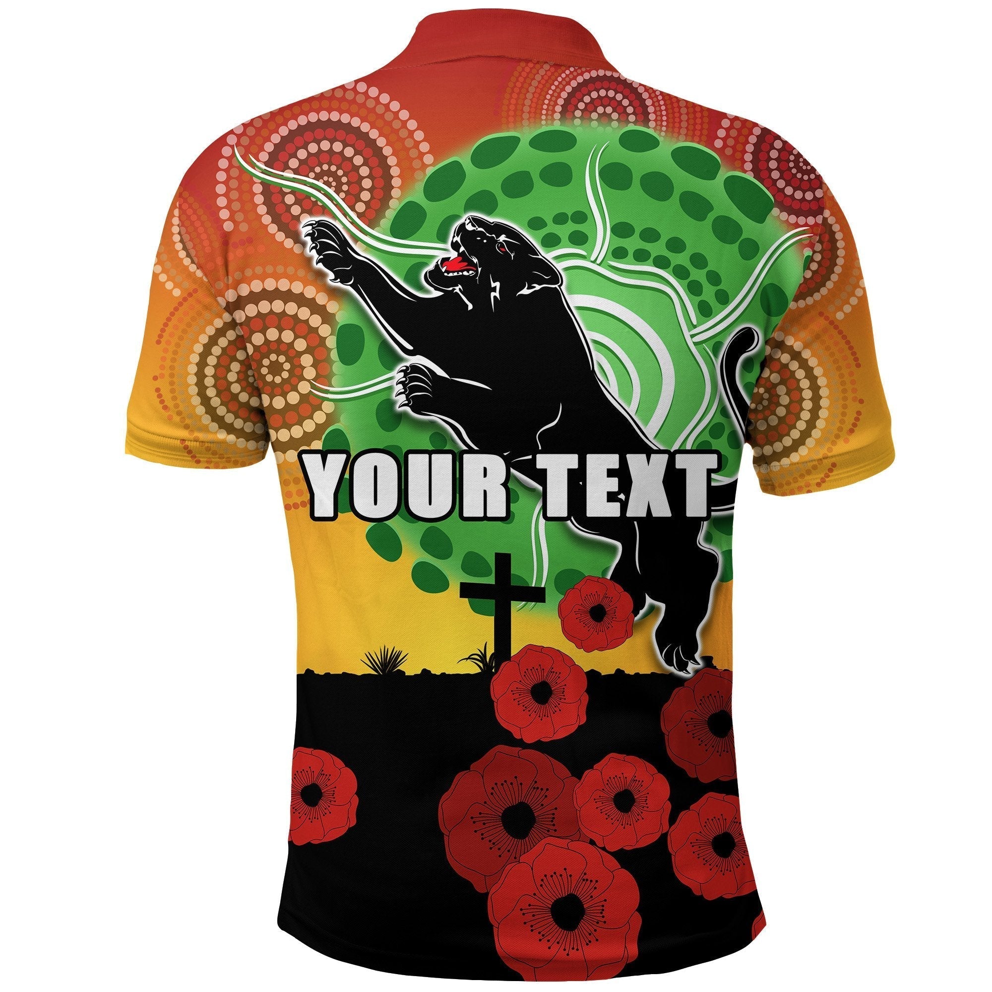 (Custom Personalised) Panthers ANZAC Day Polo Shirt Mix Indigenous Lest We Forget - Vibe Hoodie Shop