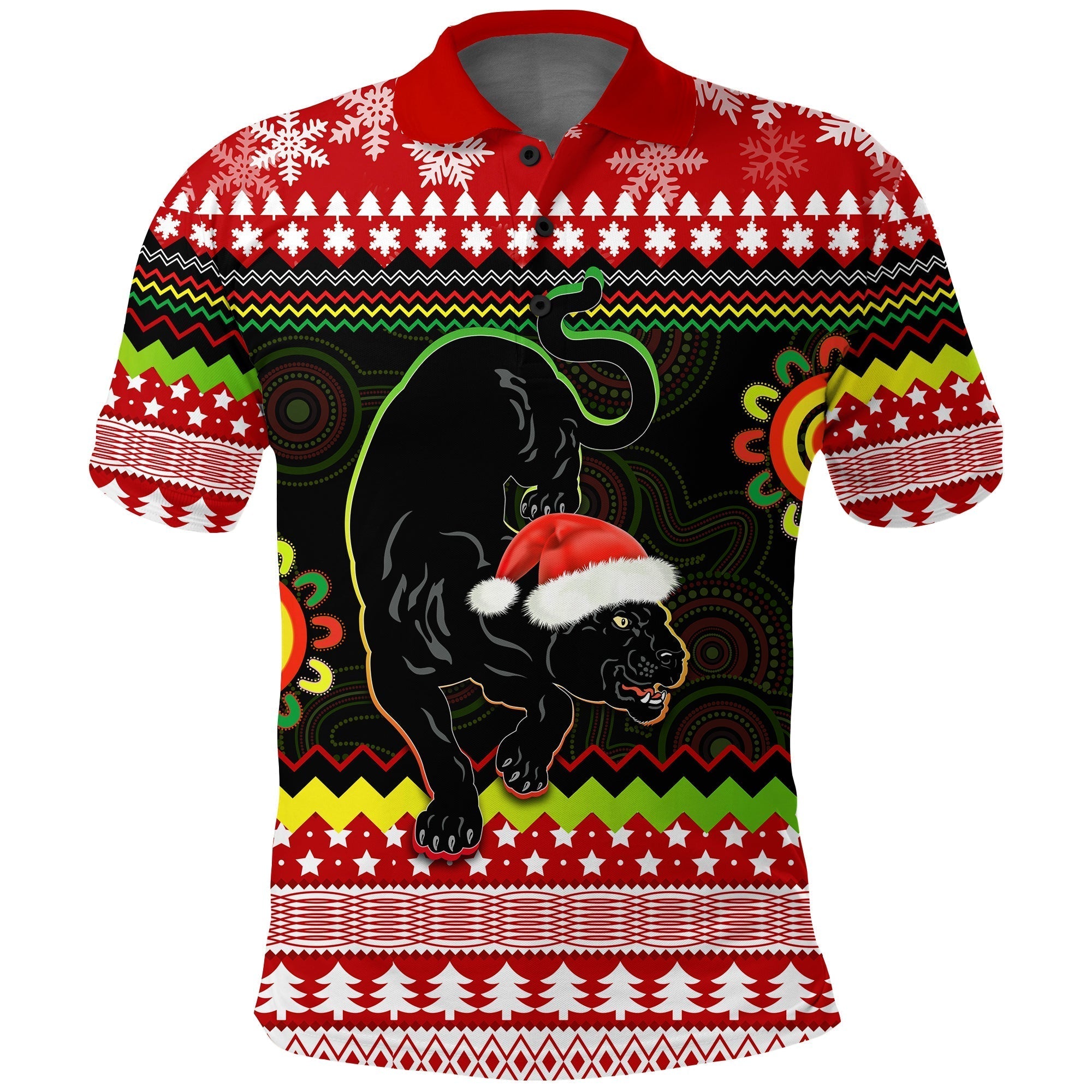 (Custom Personalised) Panthers Christmas Polo Shirt Penrith Snow mix Indigenous - Vibe Hoodie Shop