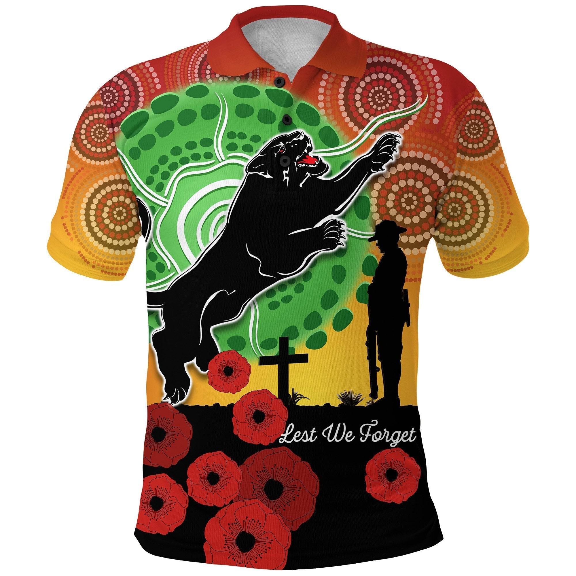(Custom Personalised) Panthers ANZAC Day Polo Shirt Mix Indigenous Lest We Forget - Vibe Hoodie Shop