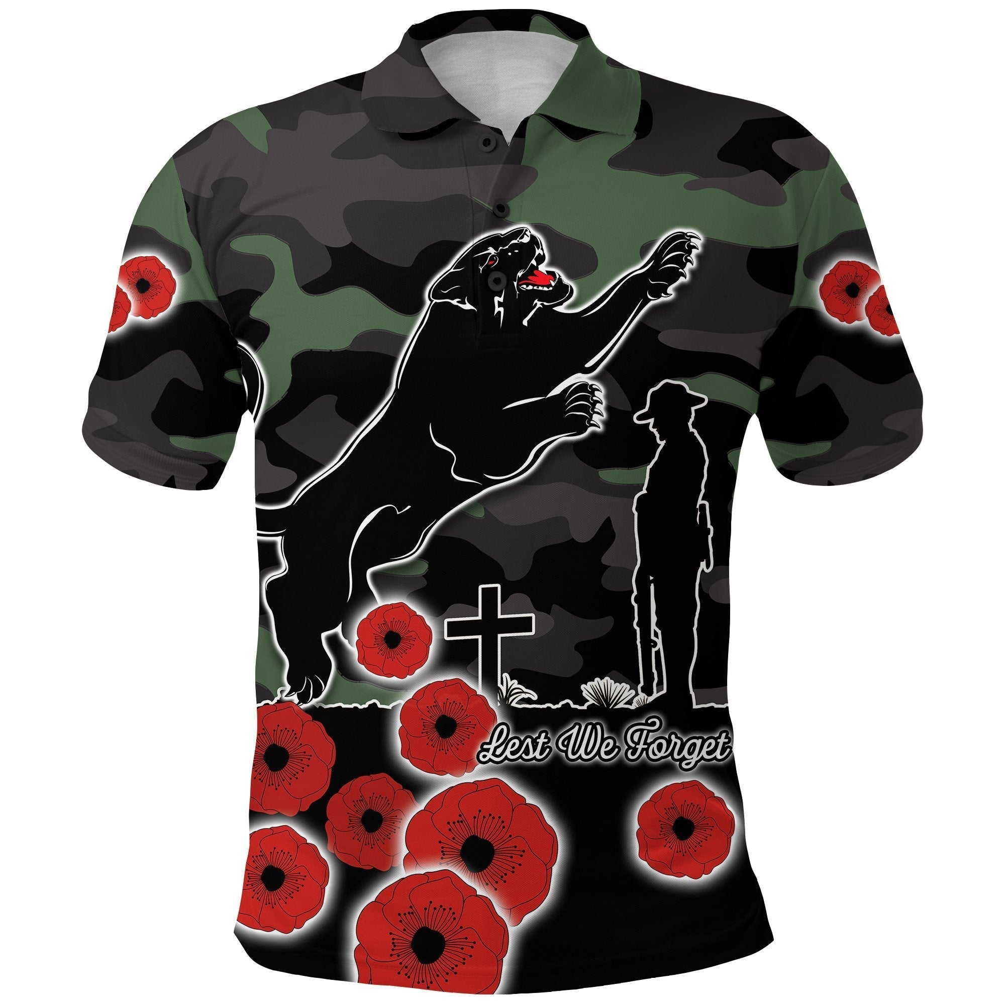 (Custom Personalised) Panthers ANZAC Day Polo Shirt Simple Poppy - Vibe Hoodie Shop