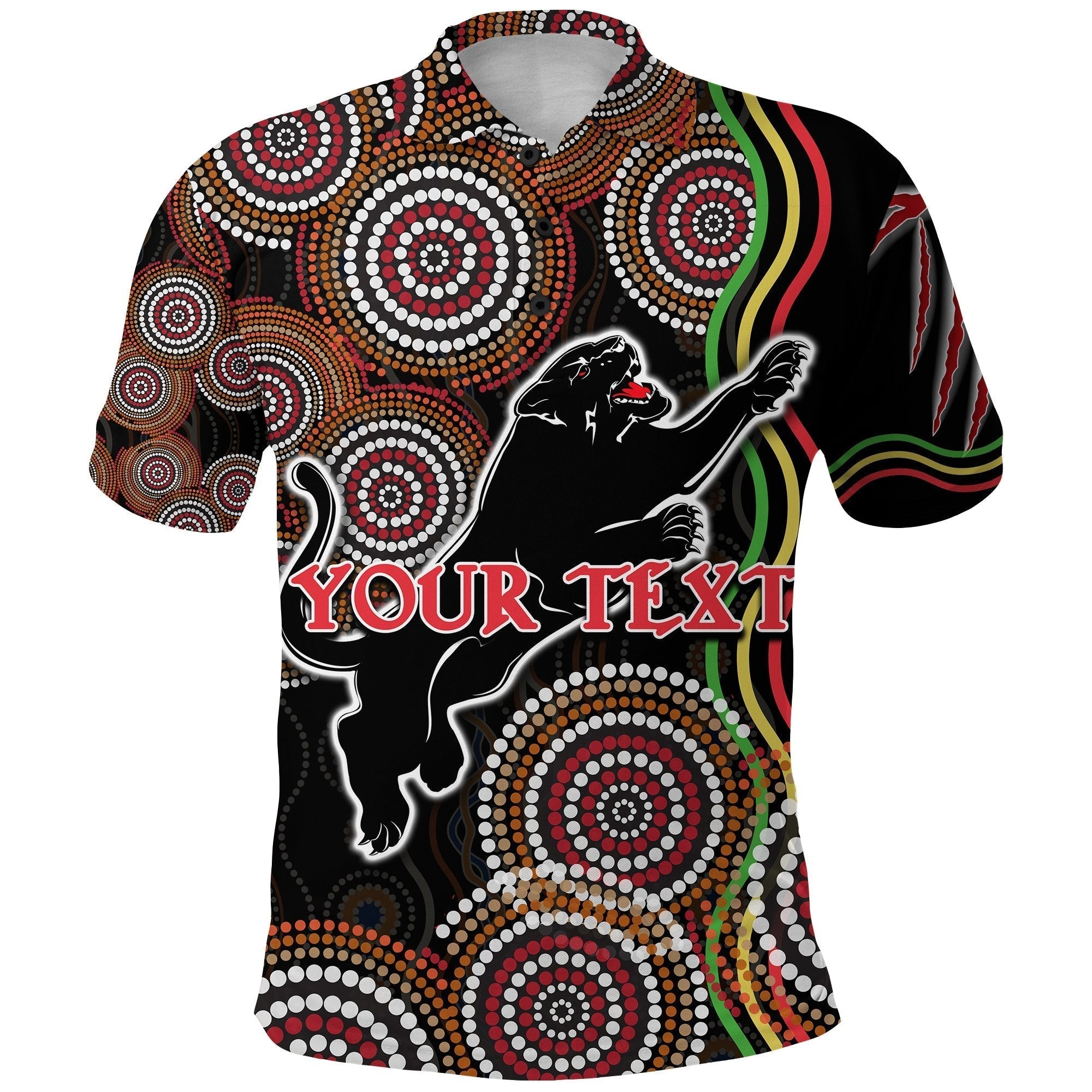 (Custom Personalised) Panthers Black Polo Shirt Indigenous Penrith Version - Vibe Hoodie Shop