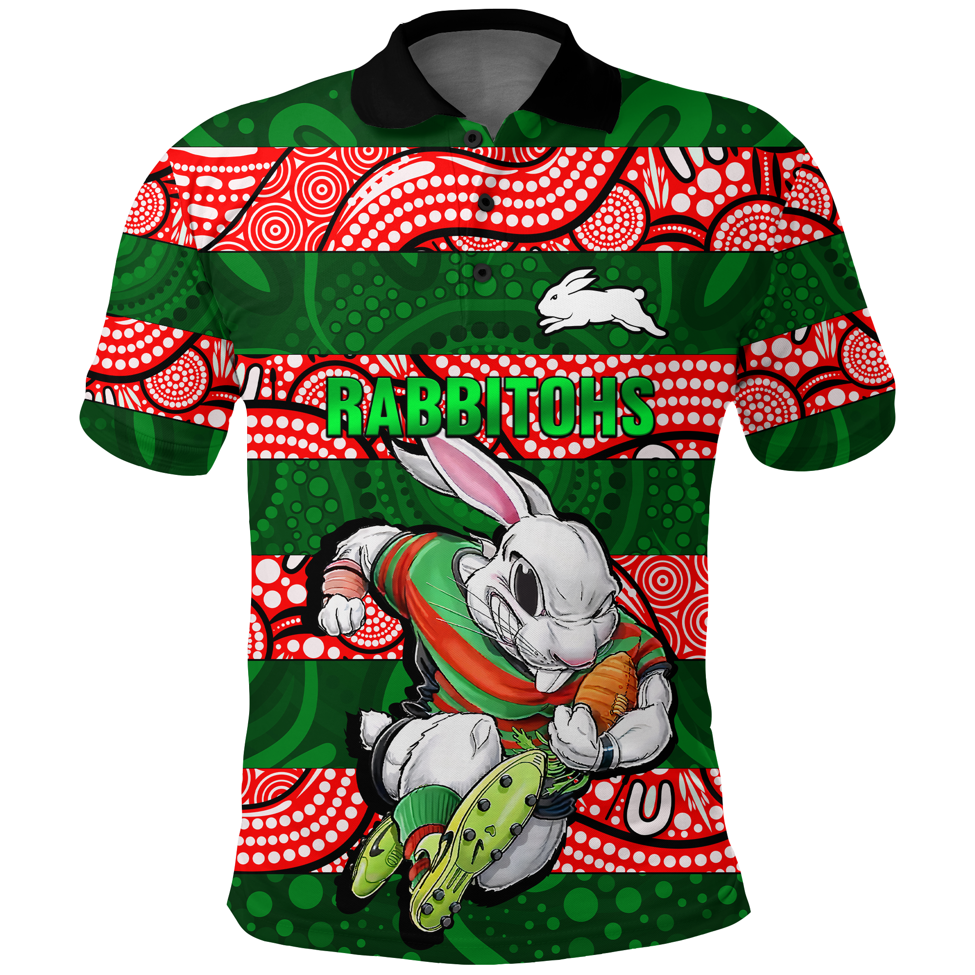 Rabbitohs Rugby The Bunnies Aboriginal Polo Shirt - - Vibe Hoodie Shop