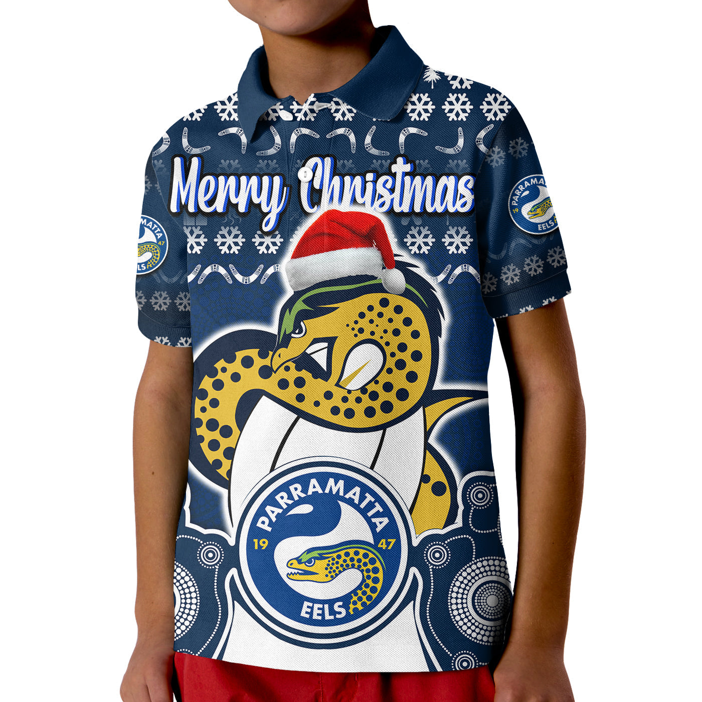 (Custom Personalised) Parramatta Eels Christmas Vibe With Aboriginal Dot Panting Style Polo Shirt LT9 - Vibe Hoodie Shop