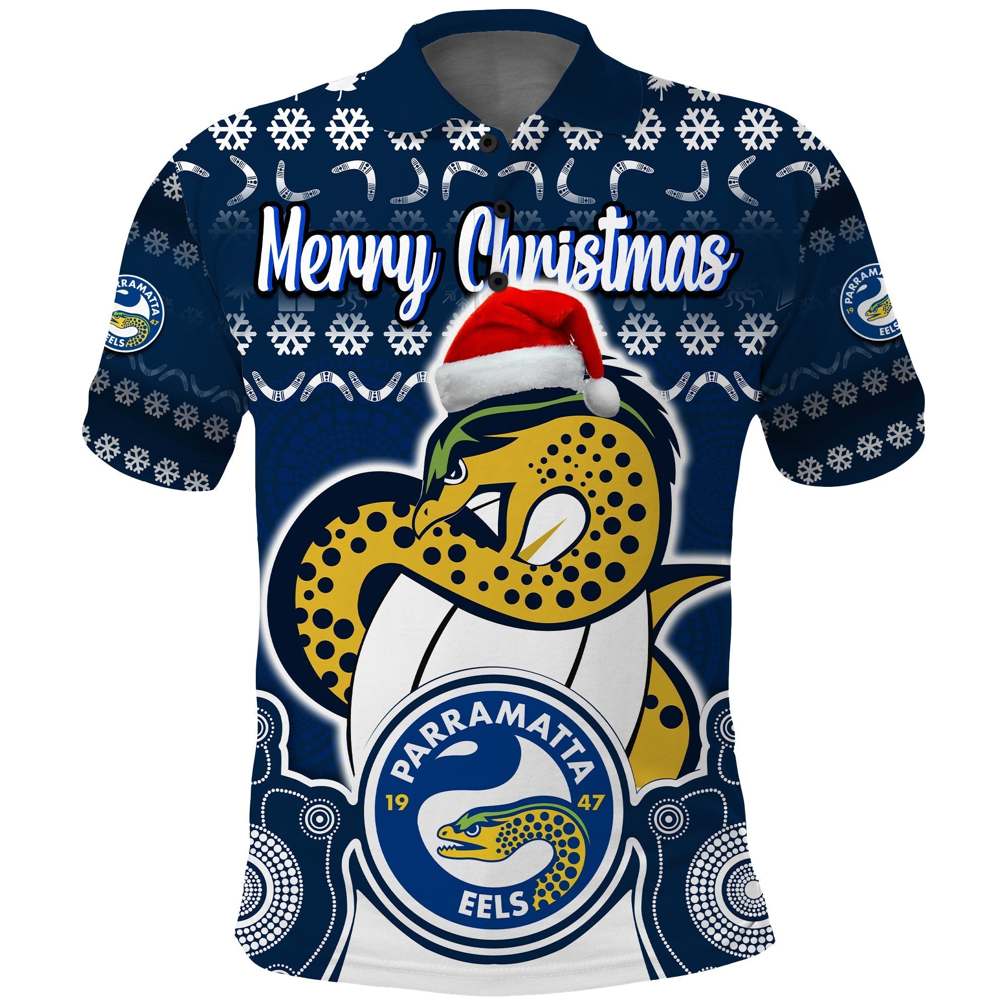 (Custom Personalised) Parramatta Eels Christmas Vibe With Aboriginal Dot Panting Style Polo Shirt LT9 - Vibe Hoodie Shop