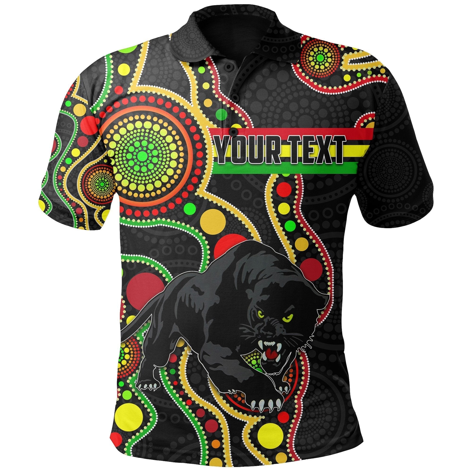 (Custom Personalised) Penrith Polo Shirt Black Panthers Indigenous - Vibe Hoodie Shop