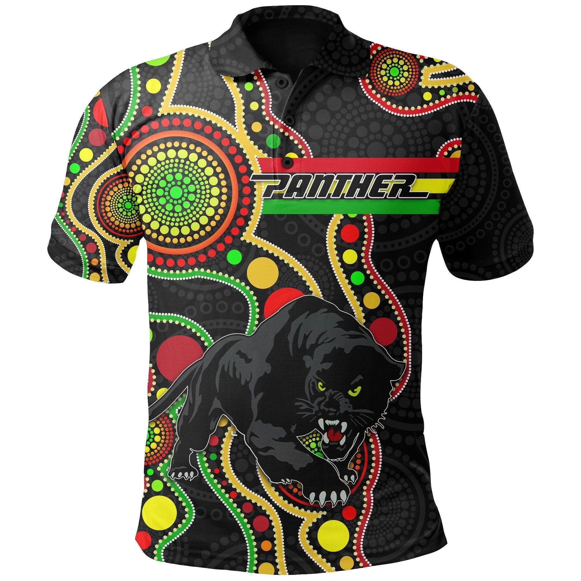 Penrith Polo Shirt Black Panthers Indigenous - Vibe Hoodie Shop