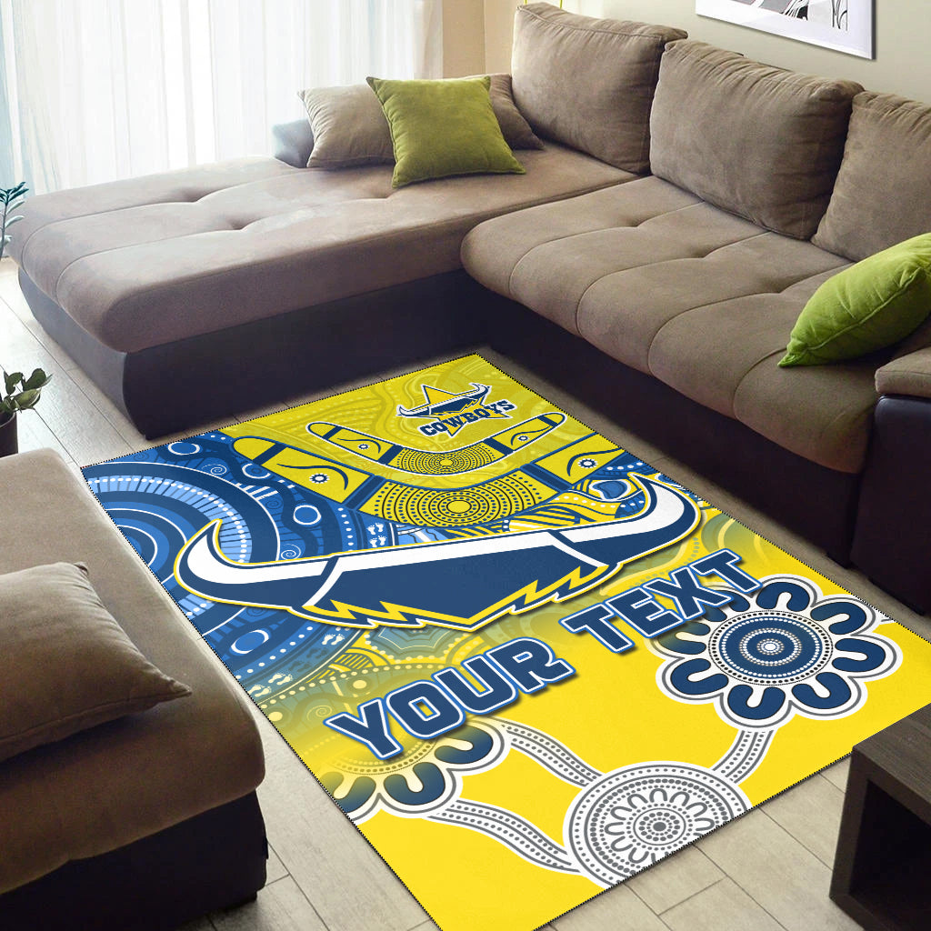 (Custom Personalised) Cowboys Rugby Area Rug Aboriginal Boomerang Go Premiers North Queensland - Vibe Hoodie Shop