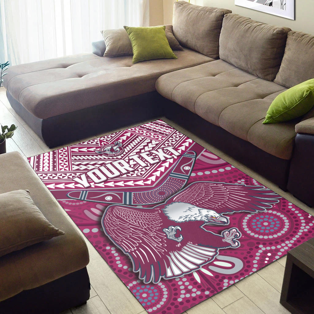 (Custom Personalised) Sea Eagles Rugby Area Rug Aboriginal and Polynesia Manly Warringah - Vibe Hoodie Shop