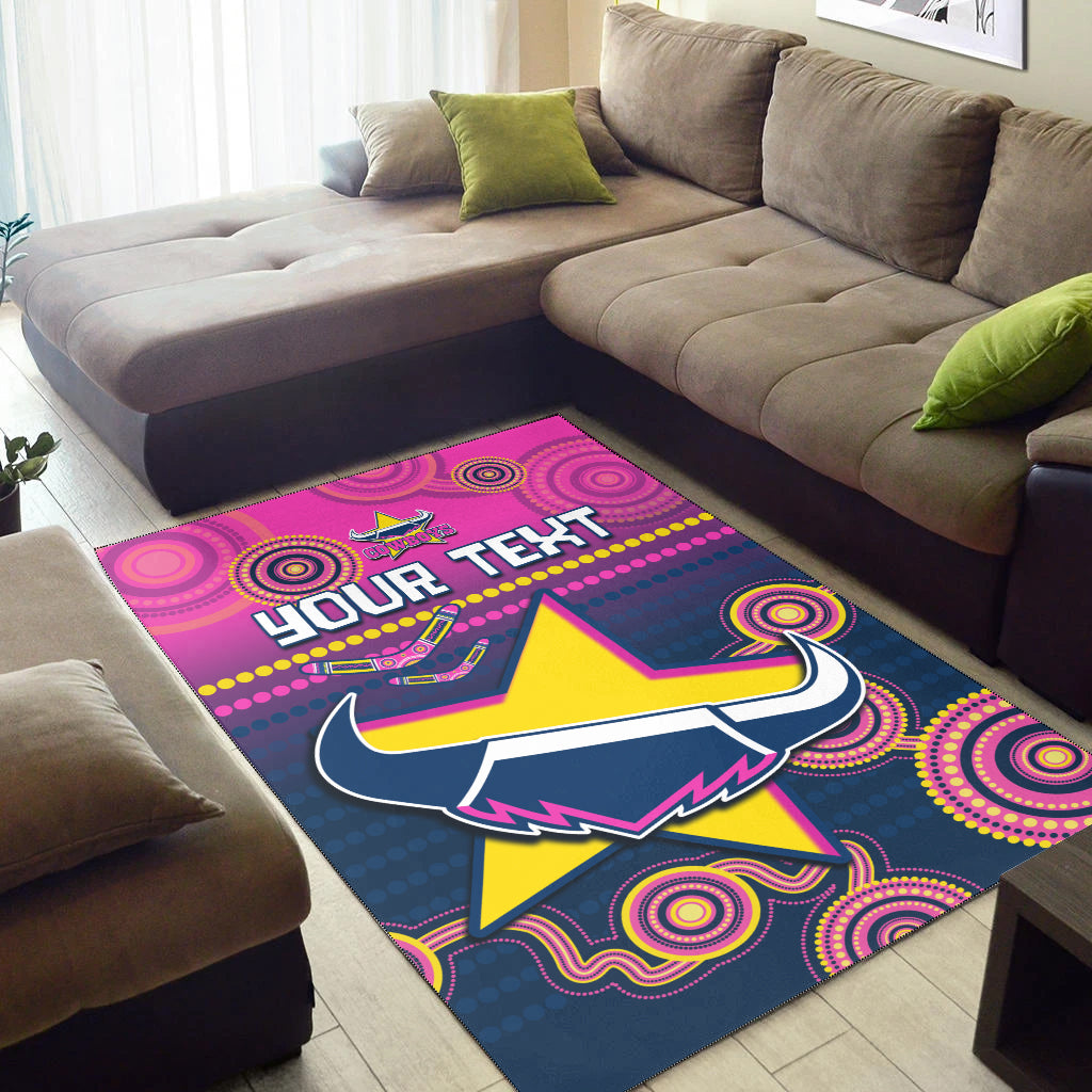 (Custom Personalised) Cowboys Rugby Area Rug Aboriginal Go Premiers North Queensland - Vibe Hoodie Shop