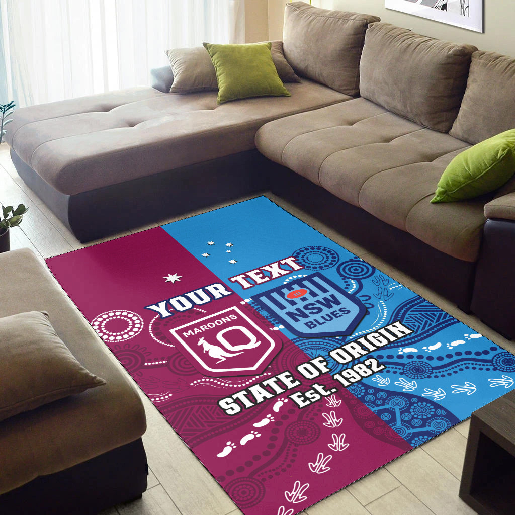 (Custom Personalised) QLD Maroons And NSW Blues Rugby Area Rug State of Origin Indigenous - Vibe Hoodie Shop