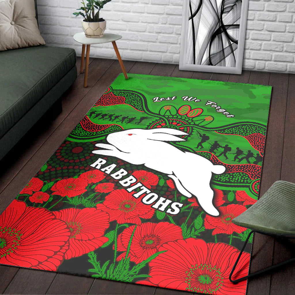 Rabbitohs Rugby ANZAC Area Rug South Sydney Camouflage Poppy Aboriginal - Vibe Hoodie Shop