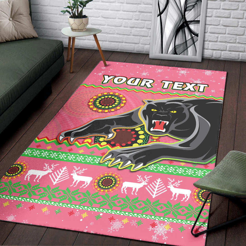 (Custom Personalised) Panthers Christmas Area Rug Aboriginal Pattern Penrith Pink Version - Vibe Hoodie Shop