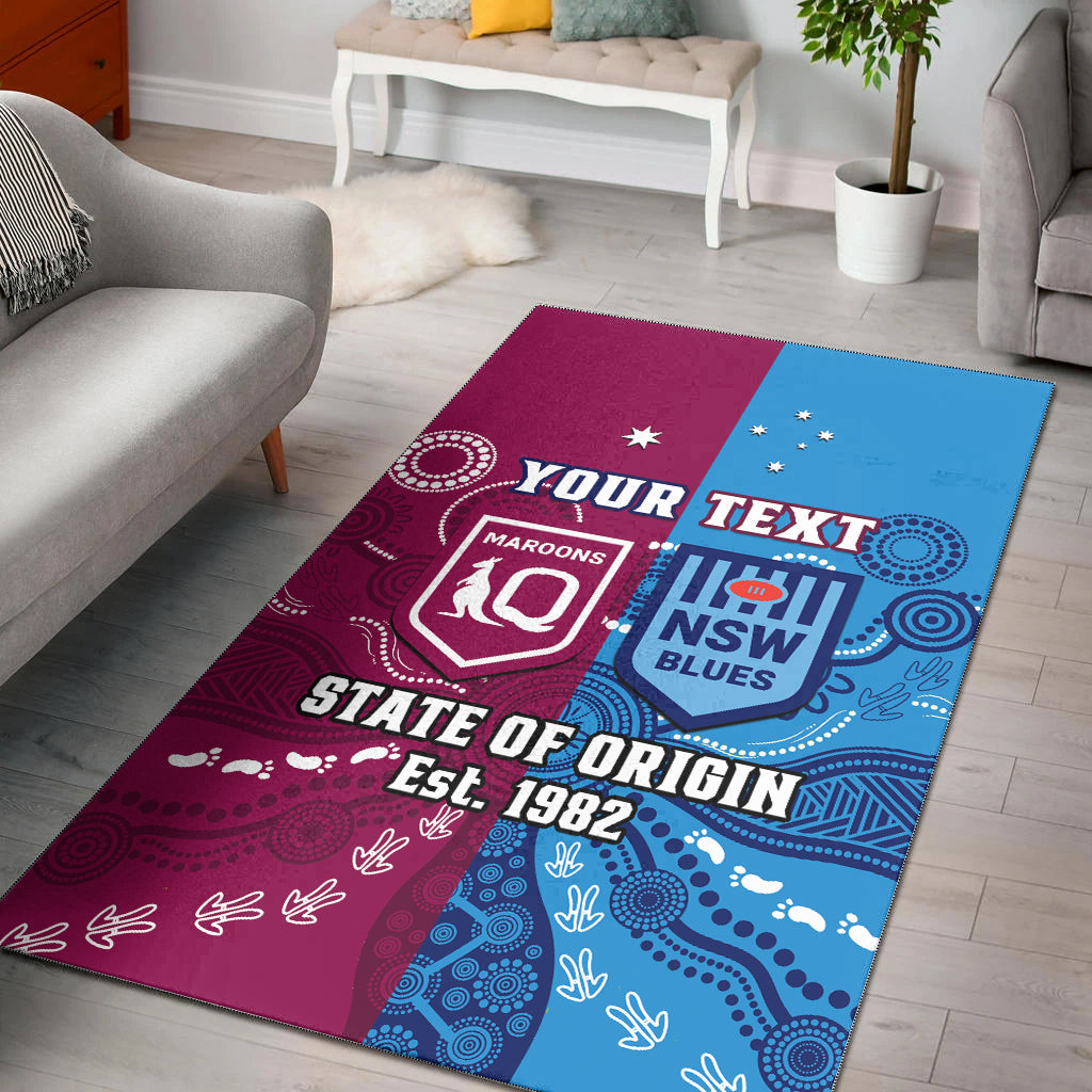 (Custom Personalised) QLD Maroons And NSW Blues Rugby Area Rug State of Origin Indigenous - Vibe Hoodie Shop