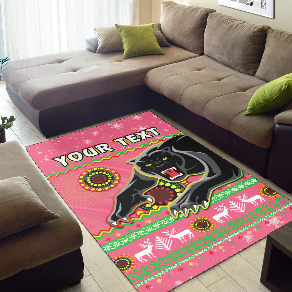 (Custom Personalised) Panthers Christmas Area Rug Aboriginal Pattern Penrith Pink Version - Vibe Hoodie Shop