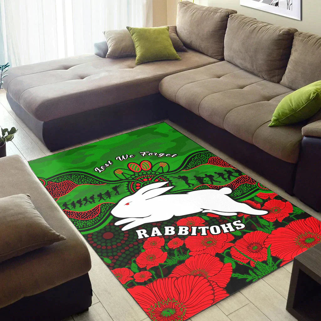 Rabbitohs Rugby ANZAC Area Rug South Sydney Camouflage Poppy Aboriginal - Vibe Hoodie Shop