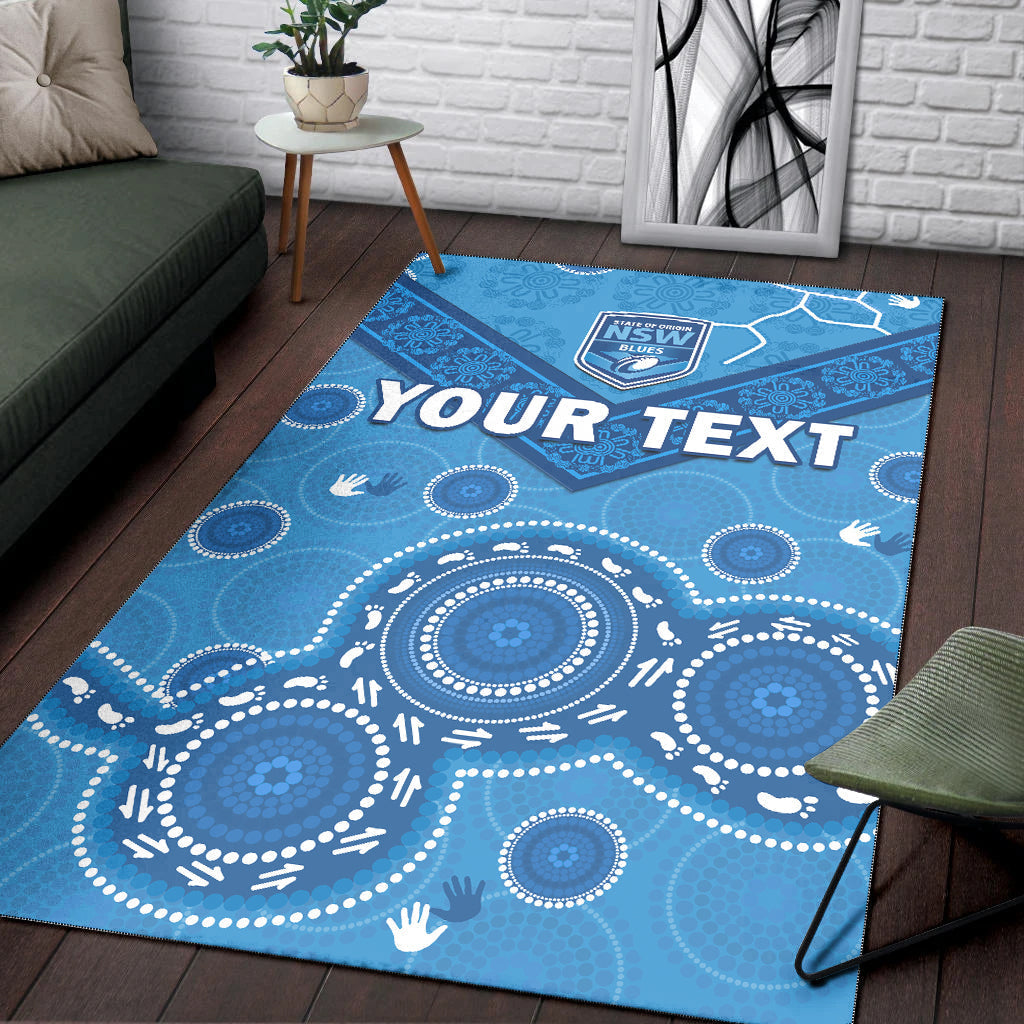 (Custom Personalised) NSW Blues Rugby Area Rug New South Wales Aboriginal Dot Painting Unique Version - Vibe Hoodie Shop