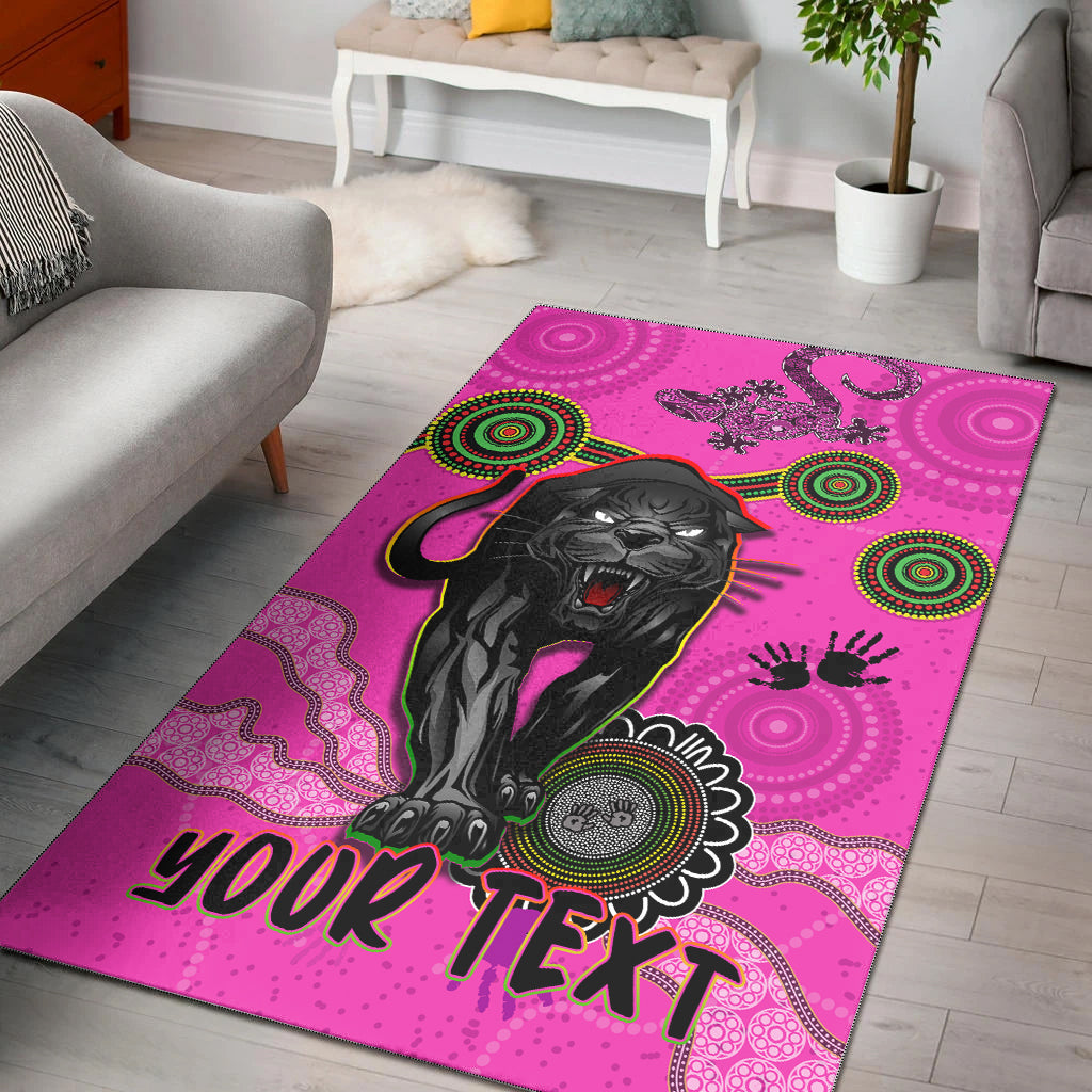 (Custom Personalised) Panthers Area Rug Aboriginal with Lizard - Vibe Hoodie Shop