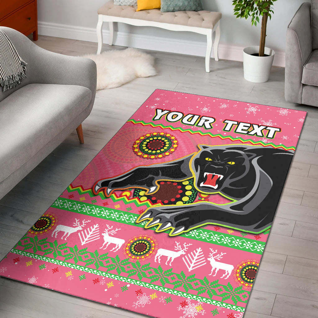 (Custom Personalised) Panthers Christmas Area Rug Aboriginal Pattern Penrith Pink Version - Vibe Hoodie Shop