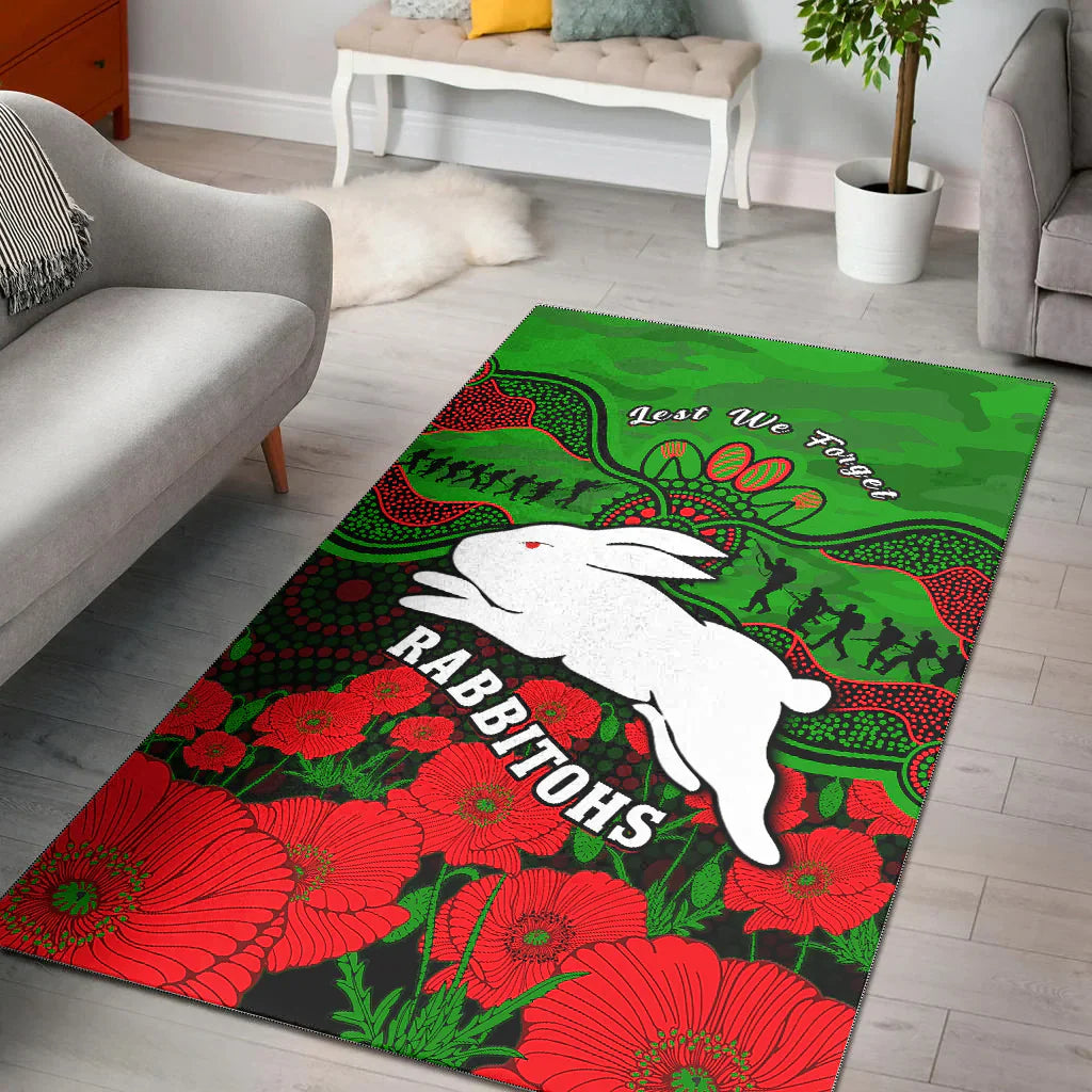 Rabbitohs Rugby ANZAC Area Rug South Sydney Camouflage Poppy Aboriginal - Vibe Hoodie Shop