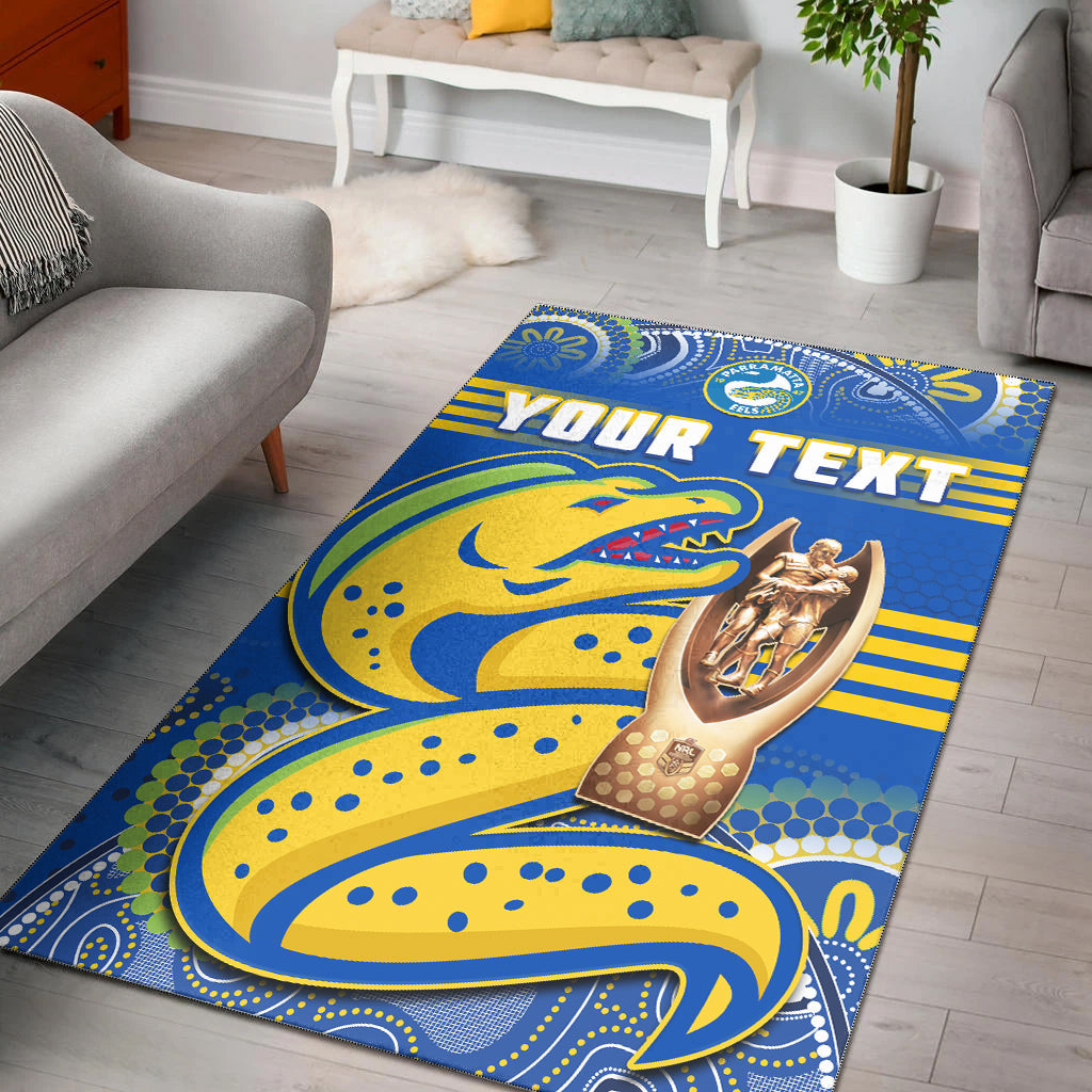 (Custom Personalised) Parramatta Rugby Area Rug Eels Premiers 2022 Indigenous Artsy - Vibe Hoodie Shop