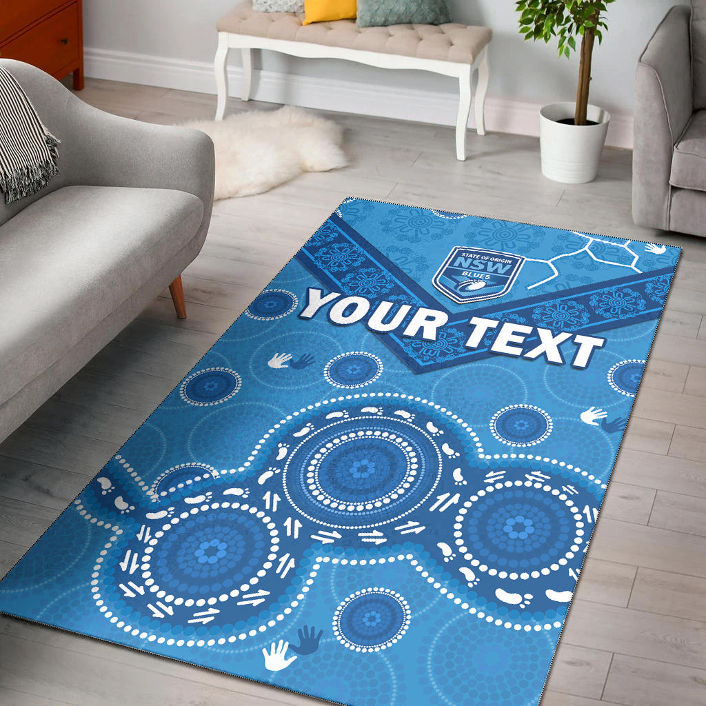 (Custom Personalised) NSW Blues Rugby Area Rug New South Wales Aboriginal Dot Painting Unique Version - Vibe Hoodie Shop