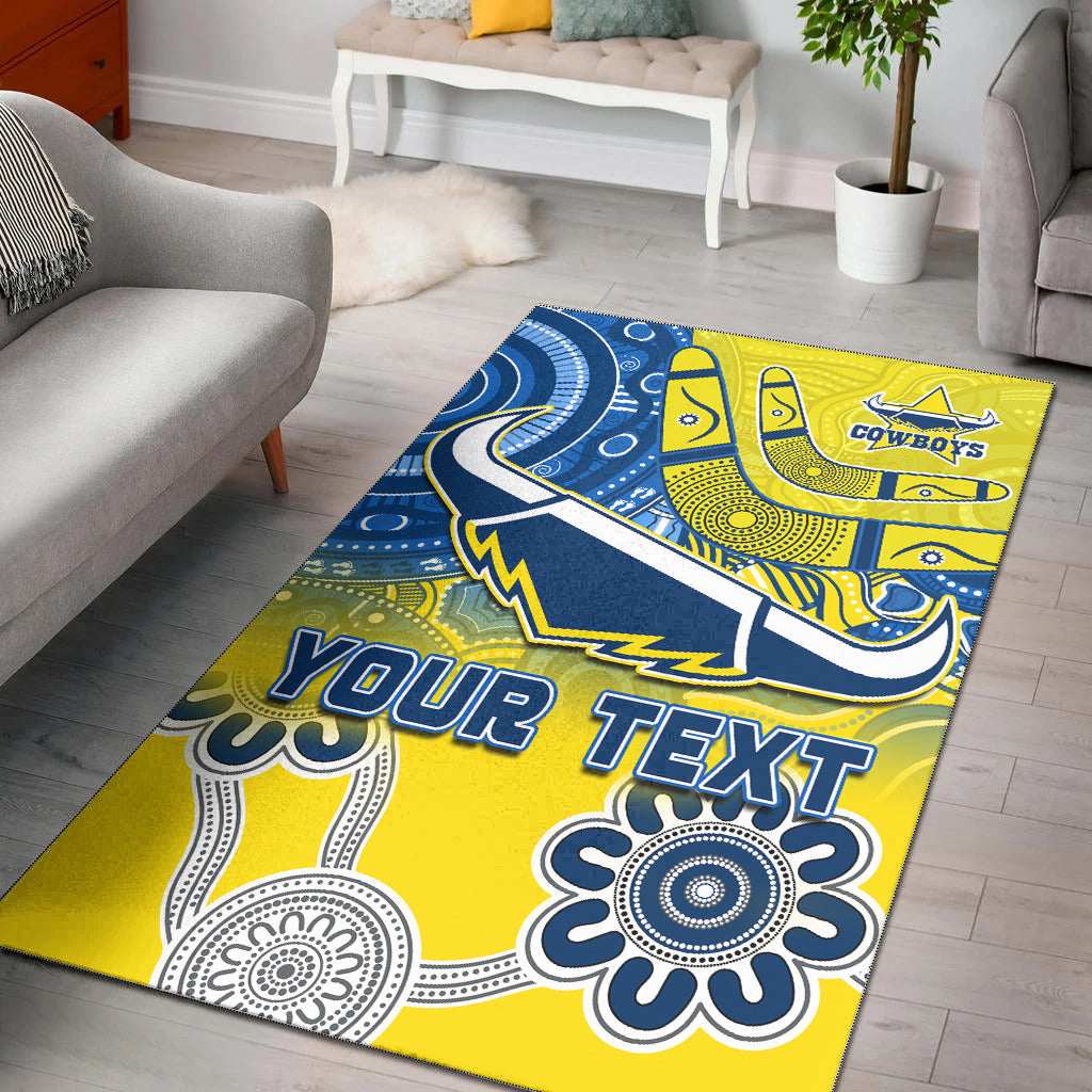 (Custom Personalised) Cowboys Rugby Area Rug Aboriginal Boomerang Go Premiers North Queensland - Vibe Hoodie Shop