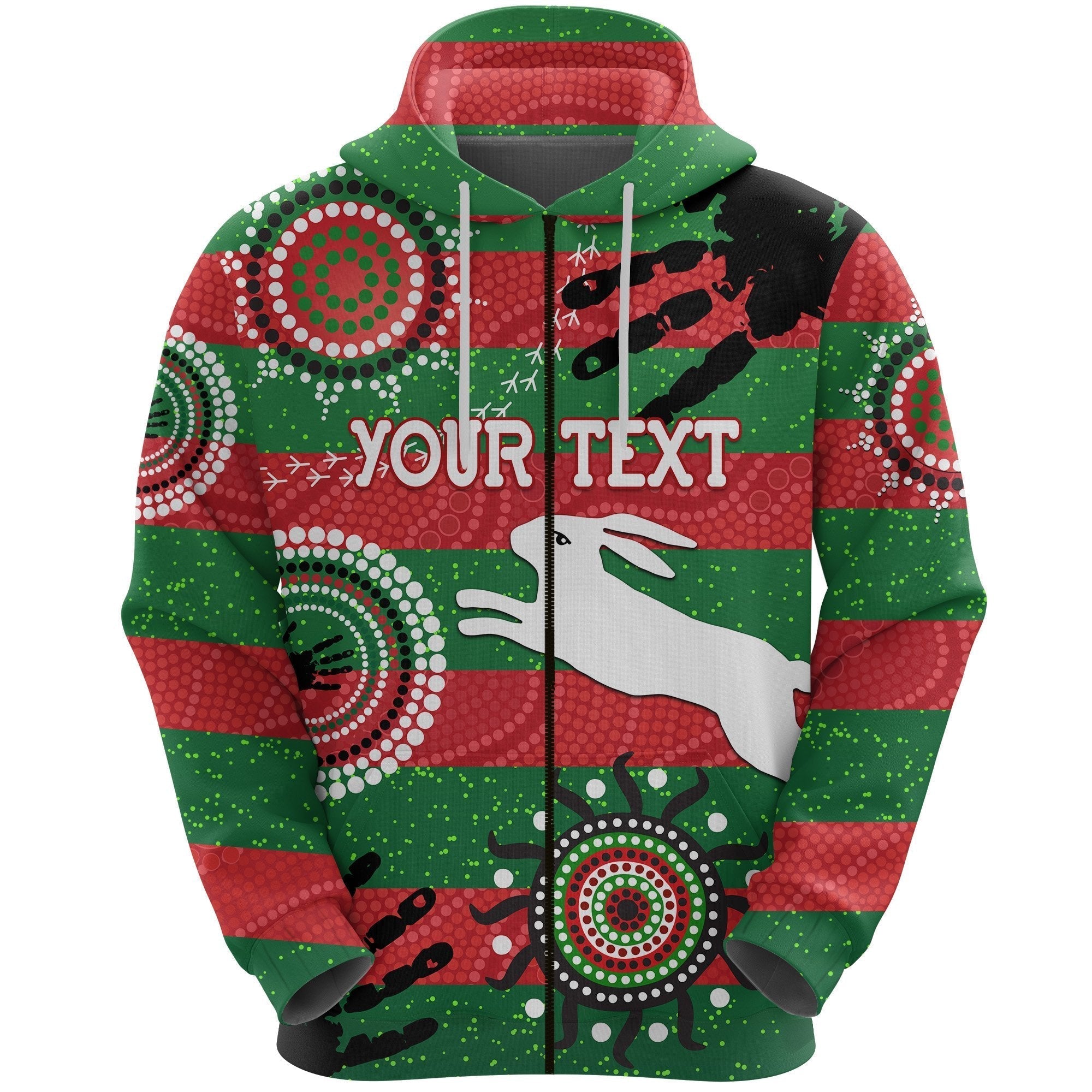 (Custom Personalised) South Sydney Rabbitohs Indigenous Zip Hoodie Country Style No.1 - Vibe Hoodie Shop
