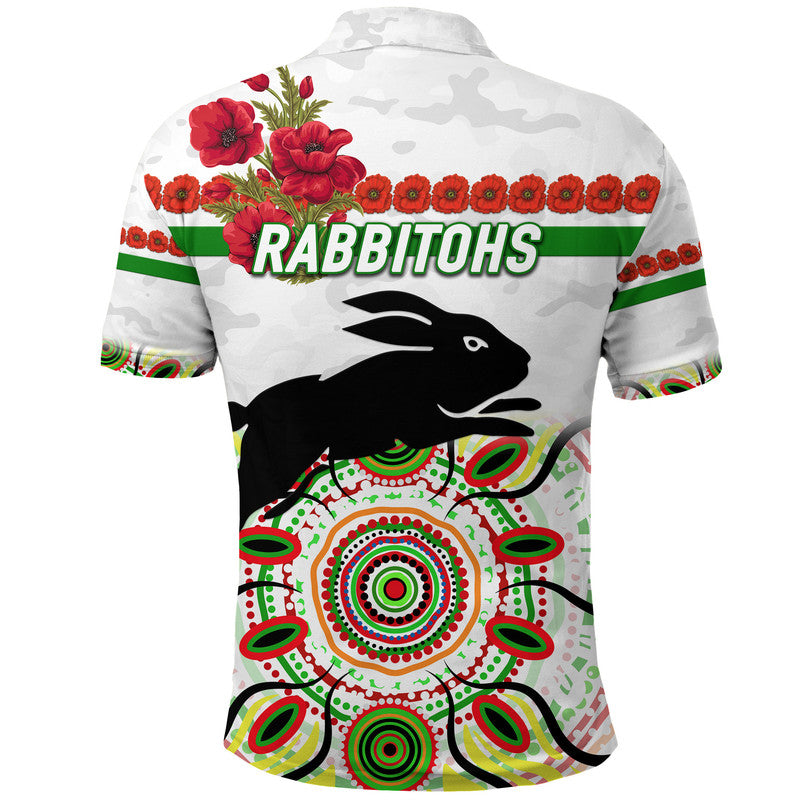 South Sydney Rabbitohs ANZAC 2022 Polo Shirt Indigenous Vibes - White - Vibe Hoodie Shop