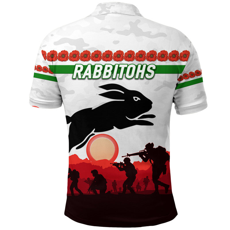 South Sydney Rabbitohs ANZAC 2022 Polo Shirt Simple Style - White - Vibe Hoodie Shop