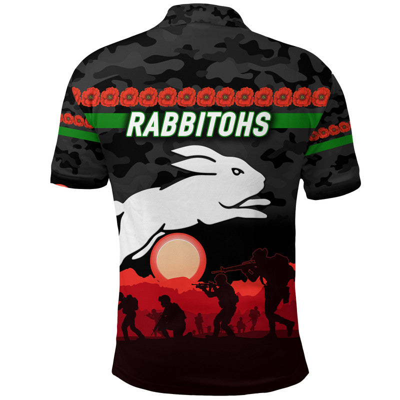 South Sydney Rabbitohs ANZAC 2022 Polo Shirt Simple Style - Black - Vibe Hoodie Shop