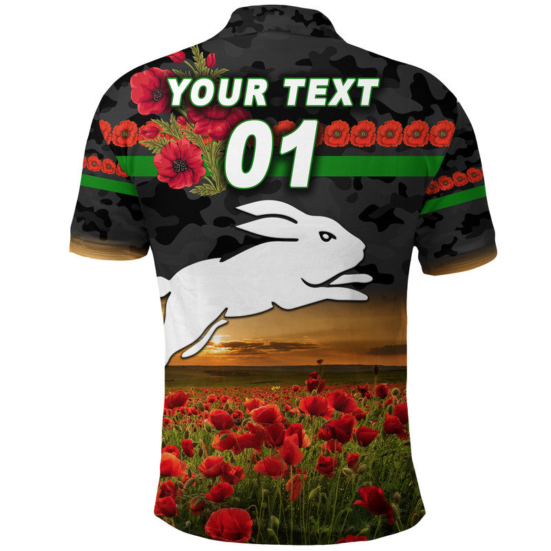 (Custom Personalised) South Sydney Rabbitohs ANZAC 2022 Polo Shirt Poppy Flowers Vibes - Black - Vibe Hoodie Shop