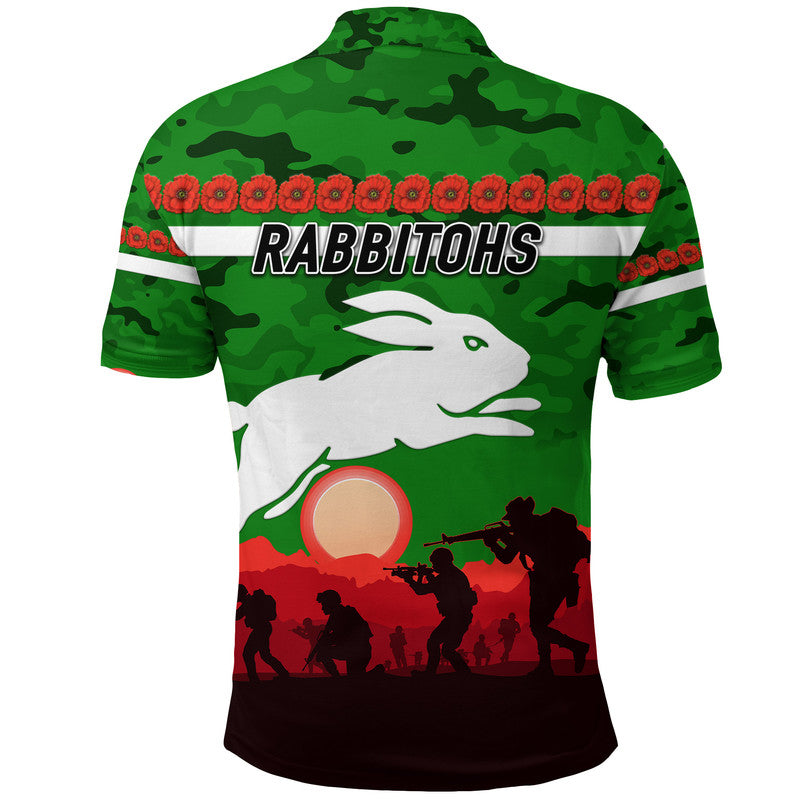 South Sydney Rabbitohs ANZAC 2022 Polo Shirt Simple Style - Green - Vibe Hoodie Shop