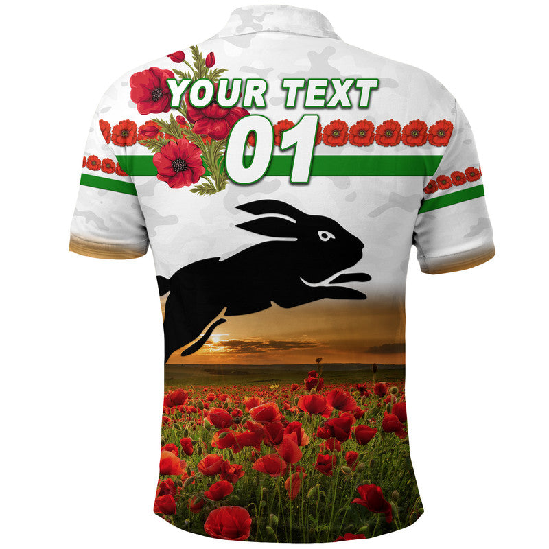 (Custom Personalised) South Sydney Rabbitohs ANZAC 2022 Polo Shirt Poppy Flowers Vibes - White - Vibe Hoodie Shop