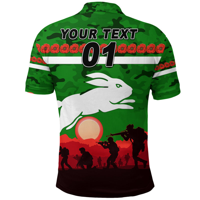 (Custom Personalised) South Sydney Rabbitohs ANZAC 2022 Polo Shirt Simple Style - Green - Vibe Hoodie Shop