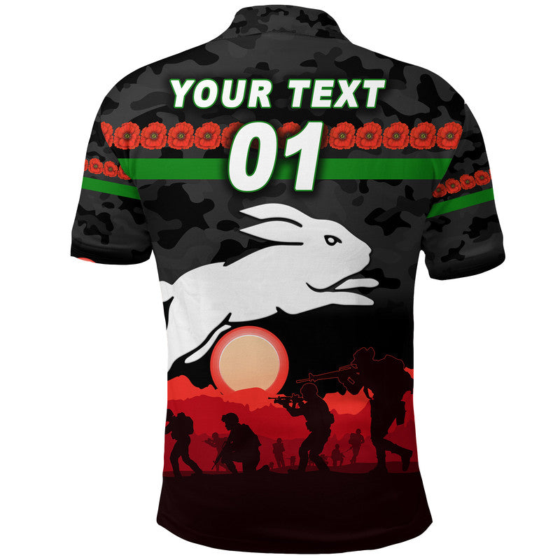 (Custom Personalised) South Sydney Rabbitohs ANZAC 2022 Polo Shirt Simple Style - Black - Vibe Hoodie Shop