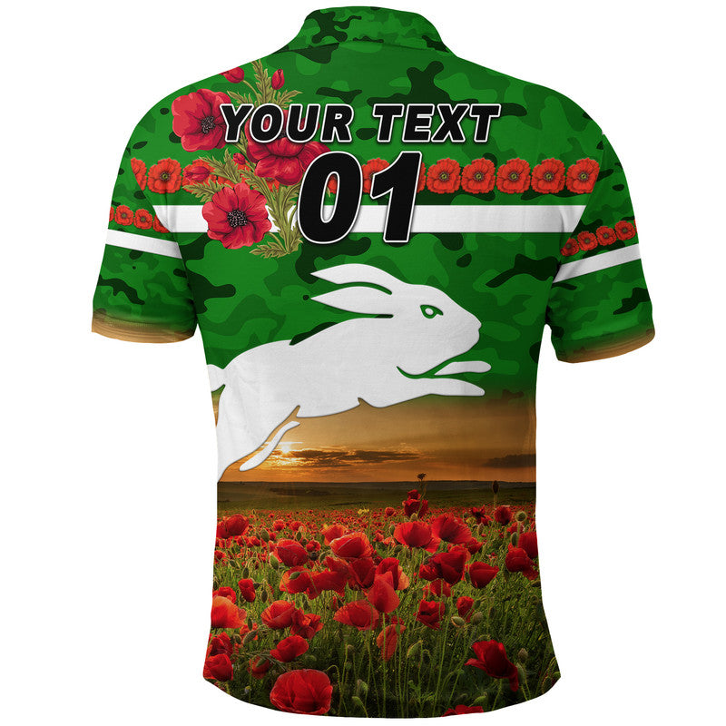 (Custom Personalised) South Sydney Rabbitohs ANZAC 2022 Polo Shirt Poppy Flowers Vibes - Green - Vibe Hoodie Shop