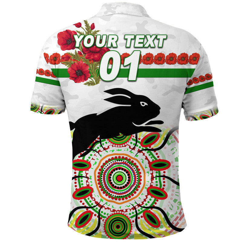 (Custom Personalised) South Sydney Rabbitohs ANZAC 2022 Polo Shirt Indigenous Vibes - White - Vibe Hoodie Shop