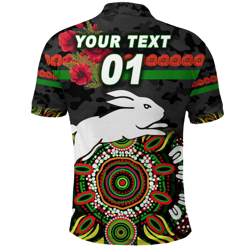 (Custom Personalised) South Sydney Rabbitohs ANZAC 2022 Polo Shirt Indigenous Vibes - Black - Vibe Hoodie Shop