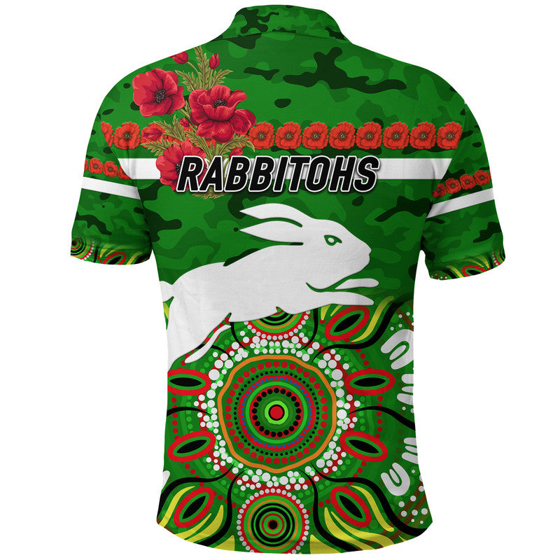 South Sydney Rabbitohs ANZAC 2022 Polo Shirt Indigenous Vibes - Green - Vibe Hoodie Shop