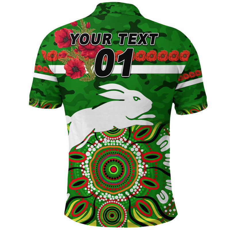 (Custom Personalised) South Sydney Rabbitohs ANZAC 2022 Polo Shirt Indigenous Vibes - Green - Vibe Hoodie Shop