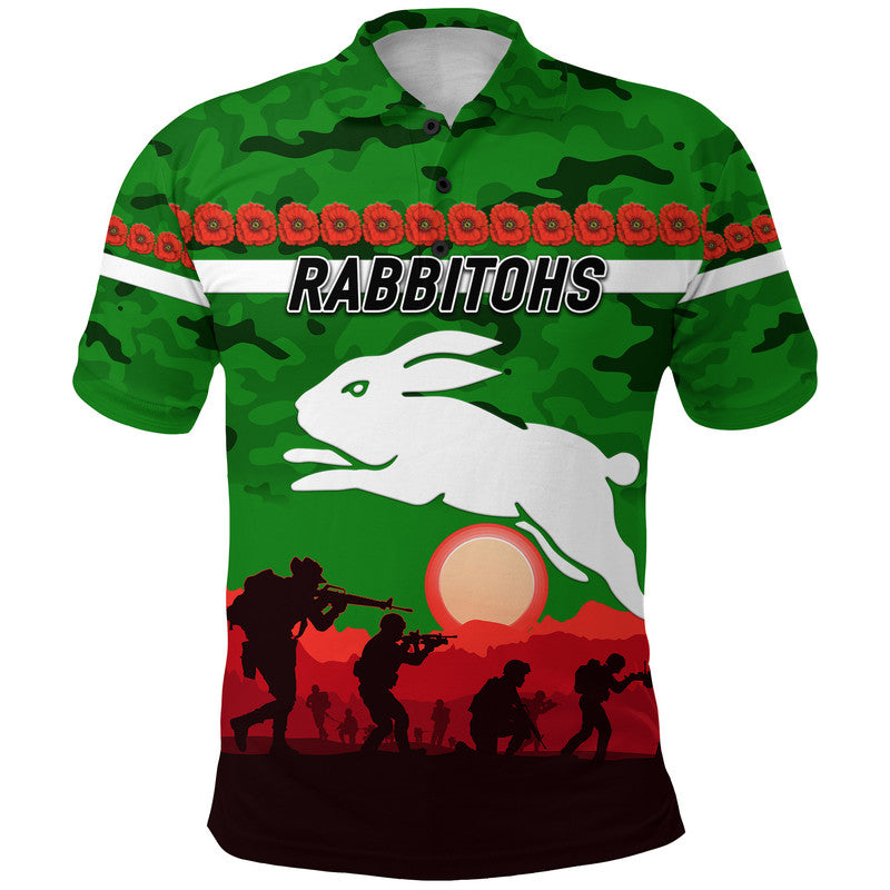 (Custom Personalised) South Sydney Rabbitohs ANZAC 2022 Polo Shirt Simple Style - Green - Vibe Hoodie Shop