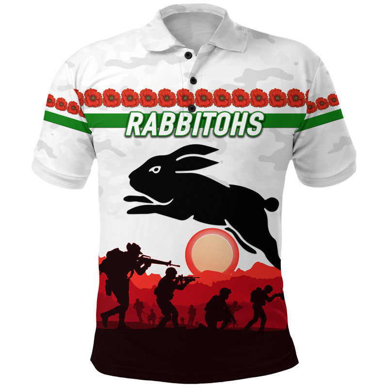 South Sydney Rabbitohs ANZAC 2022 Polo Shirt Simple Style - White - Vibe Hoodie Shop