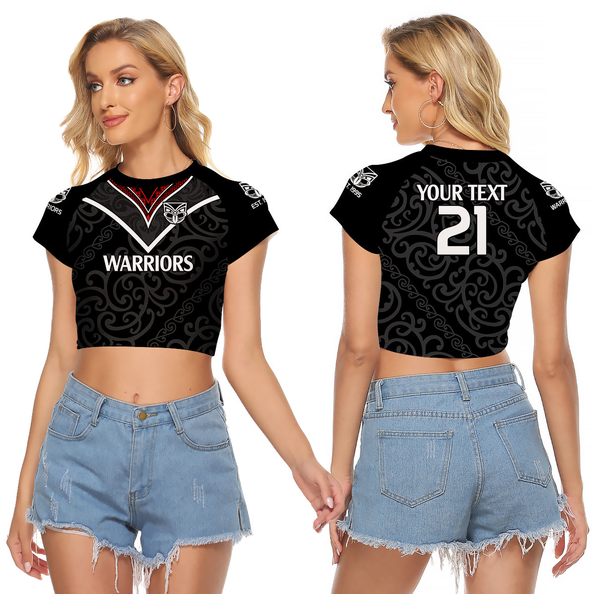 (Custom Text And Number) New Zealand Warriors Rugby Raglan Cropped T Shirt Proud to Maori Warriors LT9