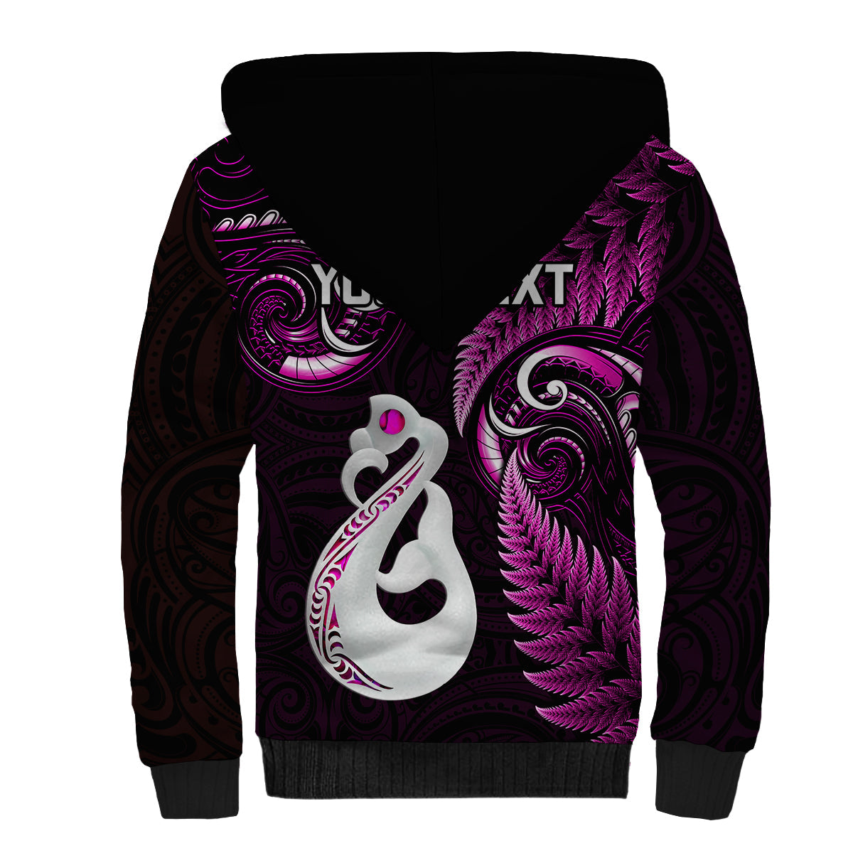 Personalised New Zealand Sherpa Hoodie Aotearoa Silver Fern With Manaia Maori Unique Pink - Vibe Hoodie Shop