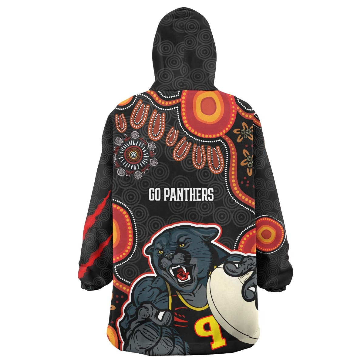 Panthers Rugby Snug Hoodie - Custom Penrith Panthers Aboriginal with Rugby Ball Indigenous Style of Dot Painting Traditional Wearable Blanket Hoodie RLT14 - Vibe Hoodie Shop