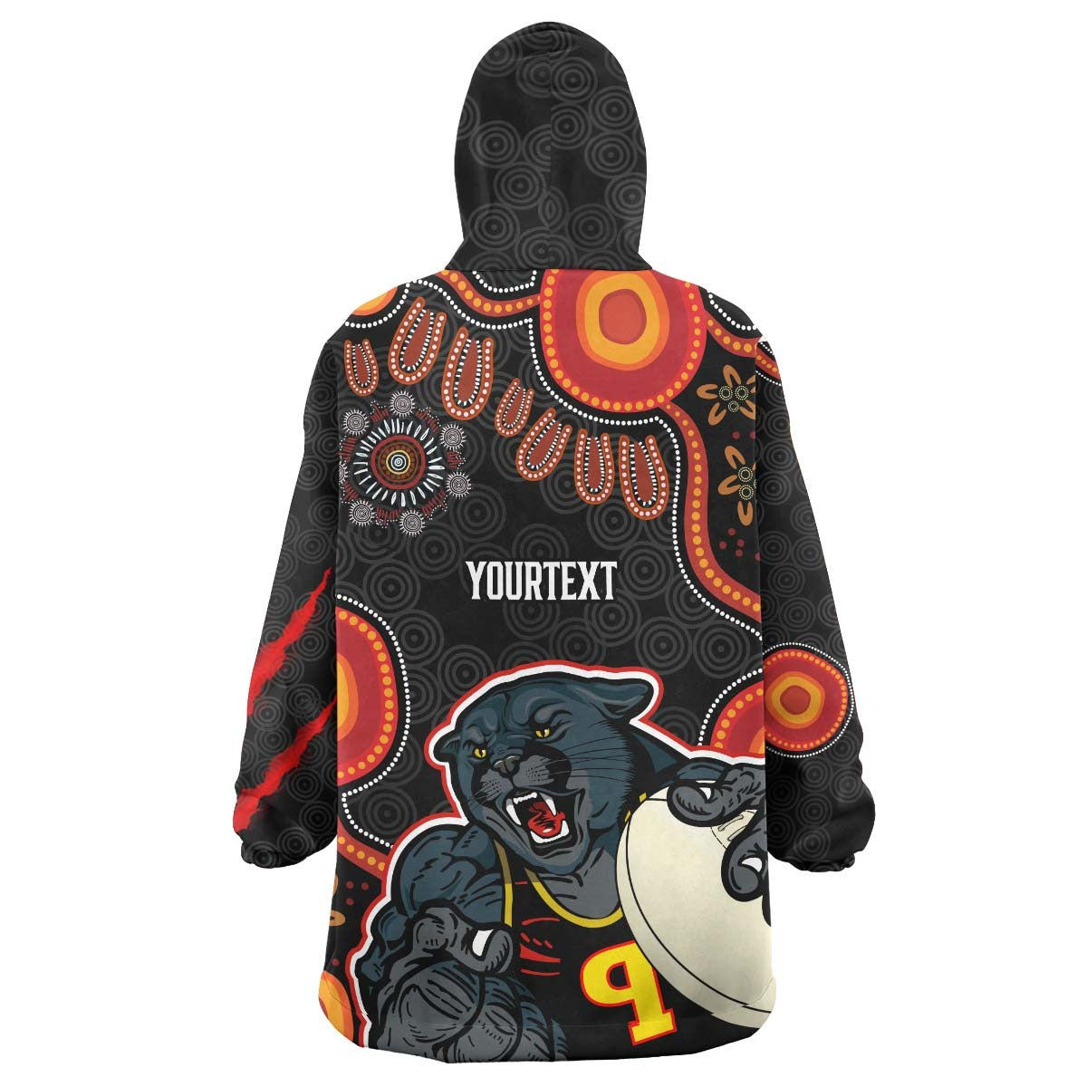 Panthers Rugby Snug Hoodie - Custom Penrith Panthers Aboriginal with Rugby Ball Indigenous Style of Dot Painting Traditional Wearable Blanket Hoodie RLT14 - Vibe Hoodie Shop